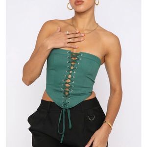 White Fox Green Lace Up Bustier